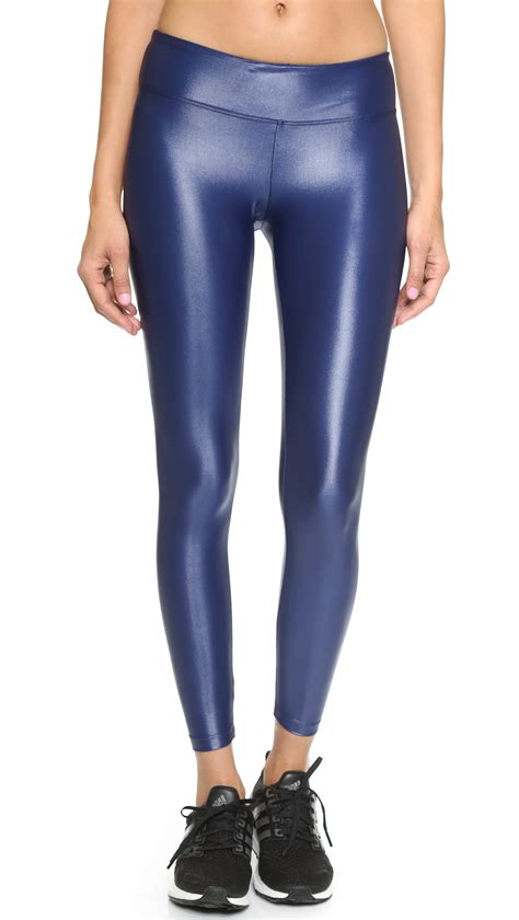 shiny navy blue leggings